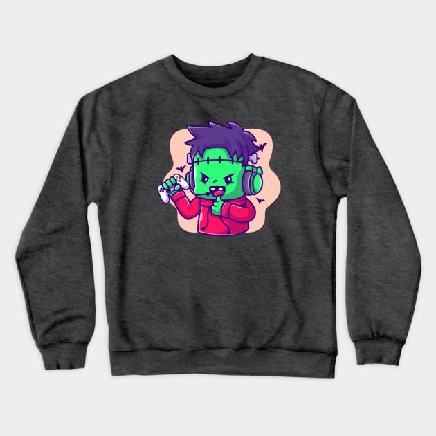 Cute Frankenstein Zombie Gaming And Thumbs Up Cartoon Crewneck Sweatshirt by Catalyst Labs